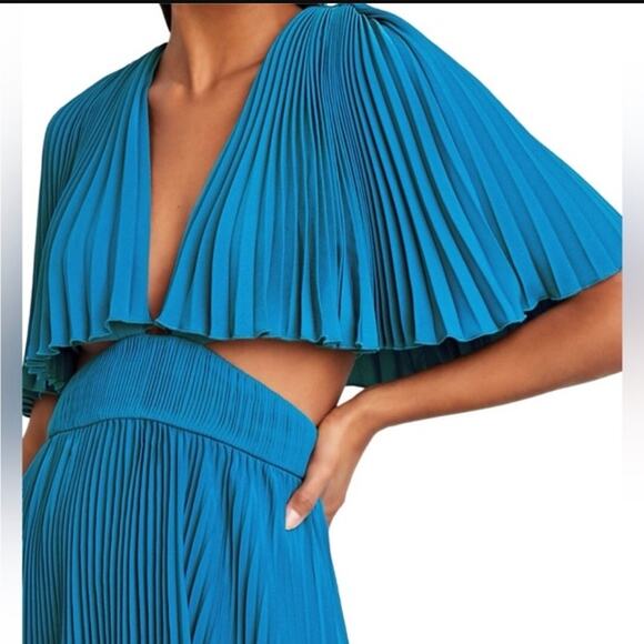 AMUR Dara Pleated Ocean Blue Midi Dress with Cutouts – Size 6 - Picture 5 of 9